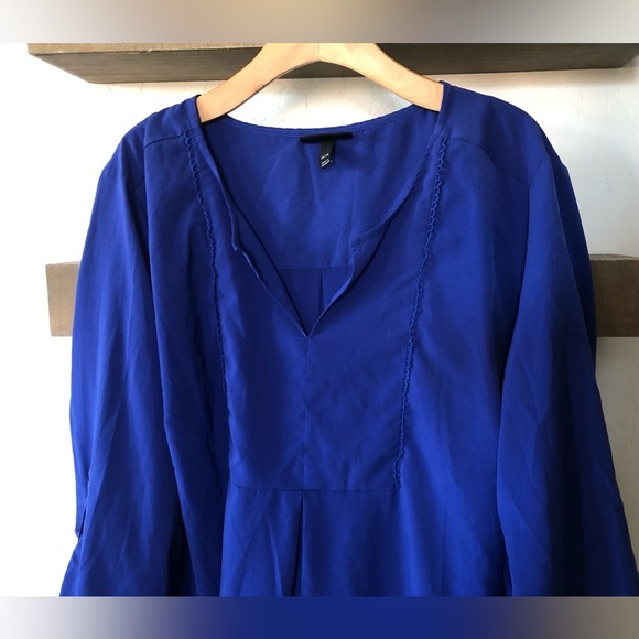 Lane Bryant|Royal blue chiffon long sleeve blouse with eyelet detail, plus size• - Picture 2 of 11
